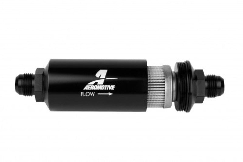 Load image into Gallery viewer, Aeromotive In-Line Filter - (AN-10) 100 Micron Stainless Steel Element Black Anodize Finish
