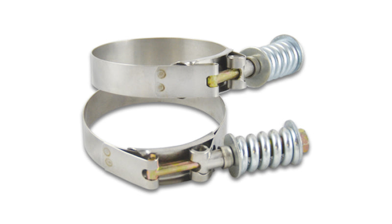 Load image into Gallery viewer, Vibrant SS T-Bolt Clamps Pack of 2 Size Range: 2.46in to 2.76in OD For use w/ 2.25in ID Coupling
